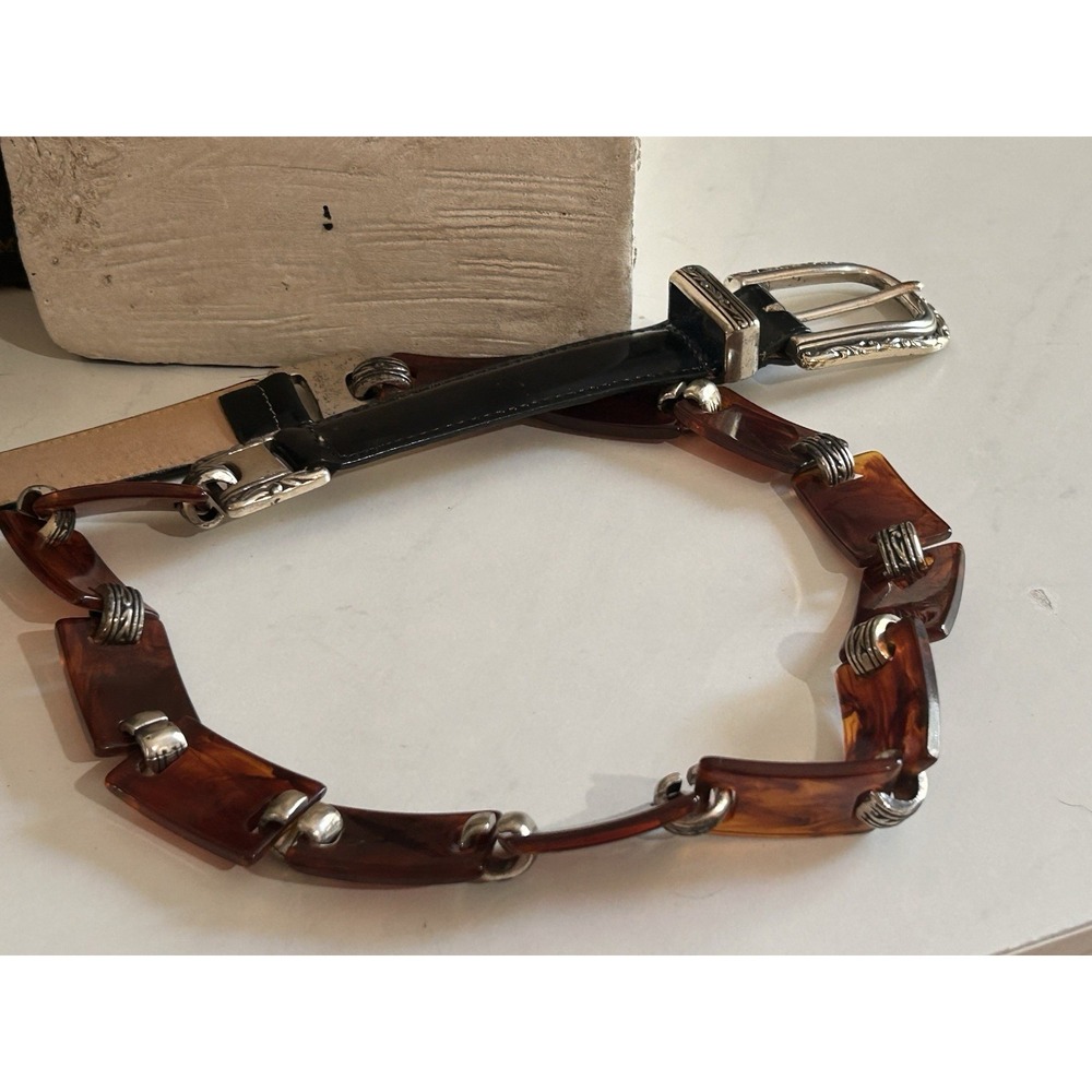 vintage Brighton style 42103 black leather and tortoise shell resin link belt